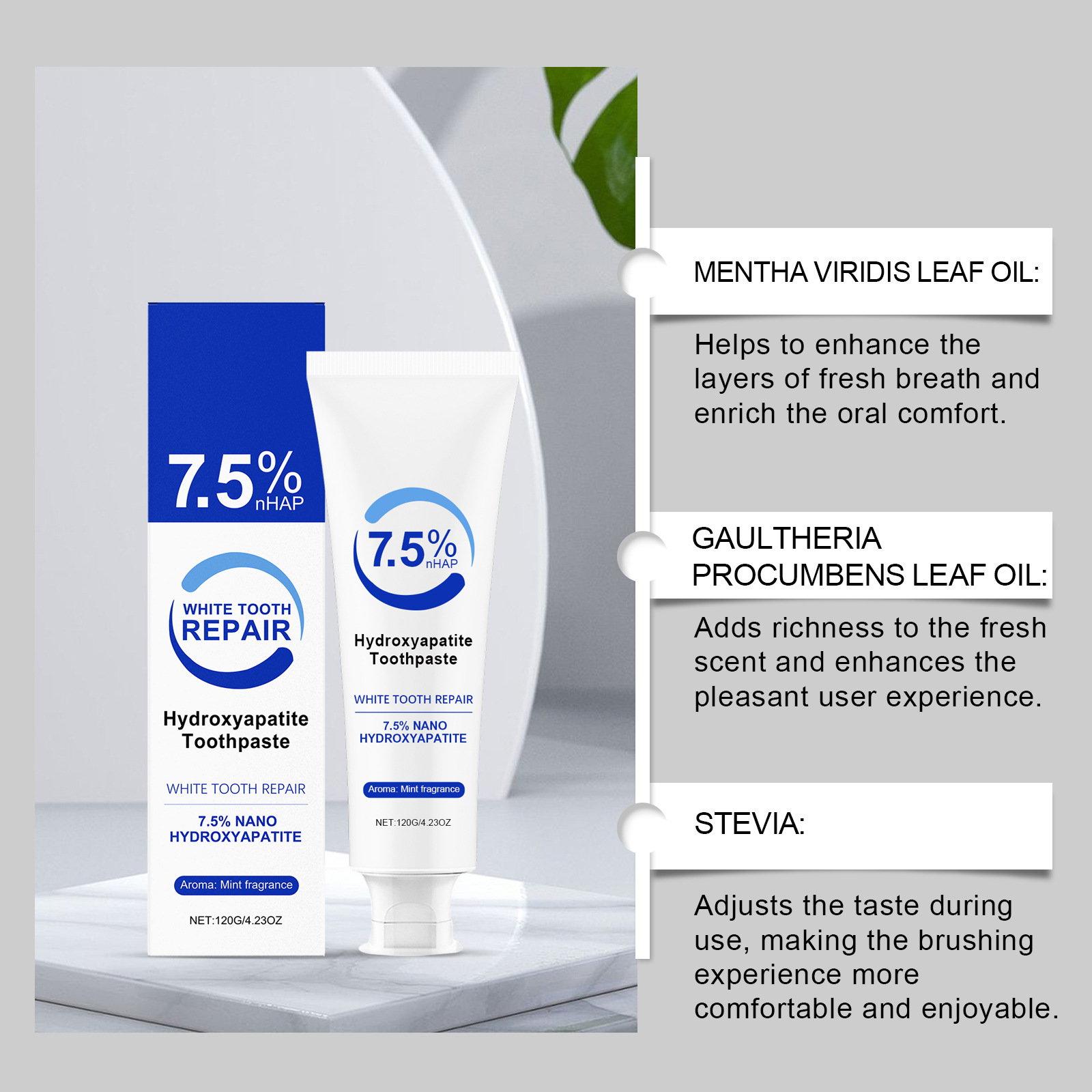 7.5% Hydroxyapatite Peppermint - Teeth Whitening Foam Toothpaste 评论和价格