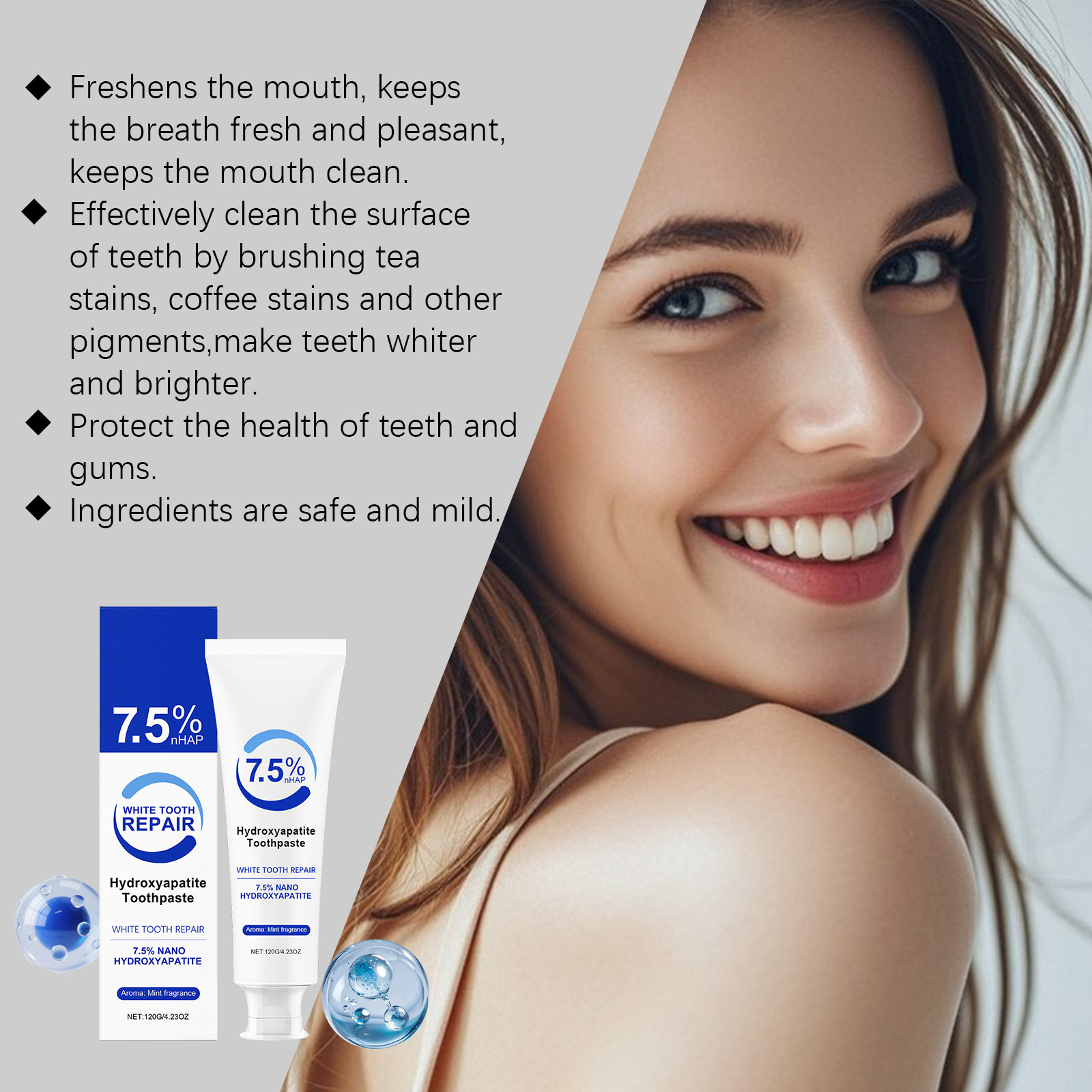 7.5% Hydroxyapatite Peppermint - Teeth Whitening Foam Toothpaste 评论和价格