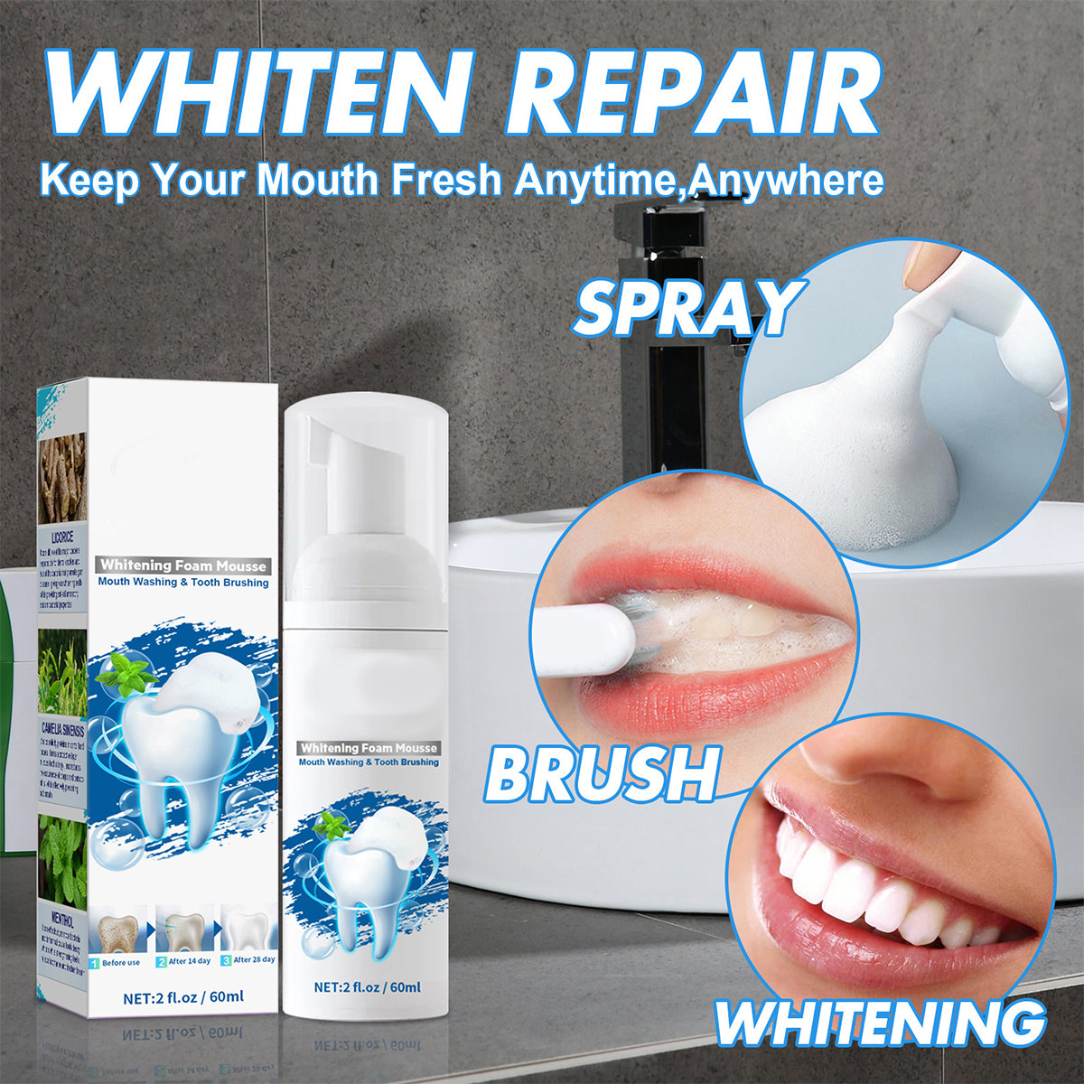 60Ml Whitening Mousse Toothpas - Teeth Whitening Foam Toothpaste 评论和价格