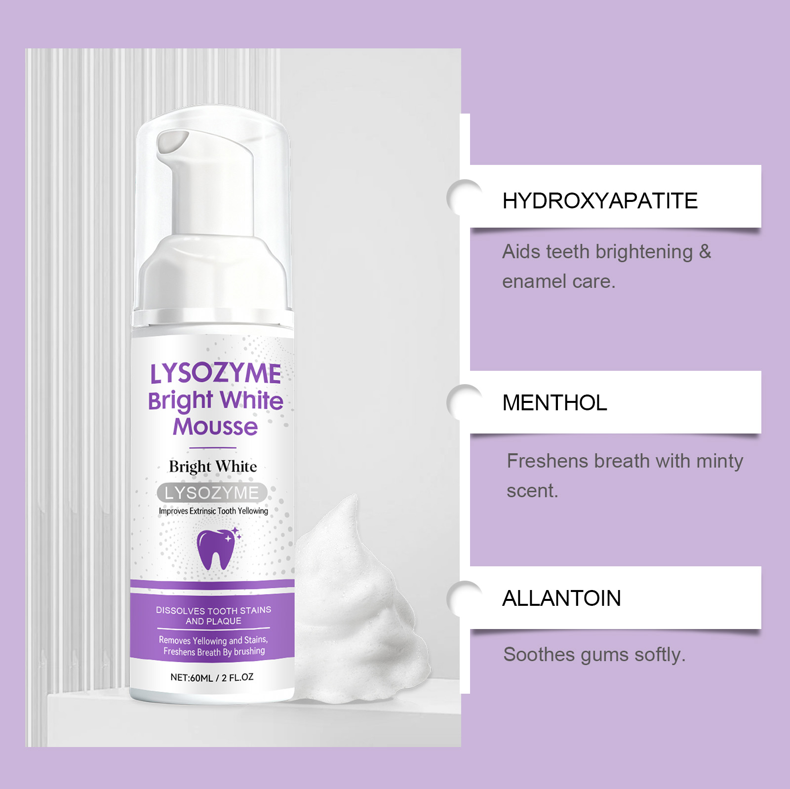 Hydroxyapatite White Teeth Mou - Teeth Whitening Foam Toothpaste 评论和价格