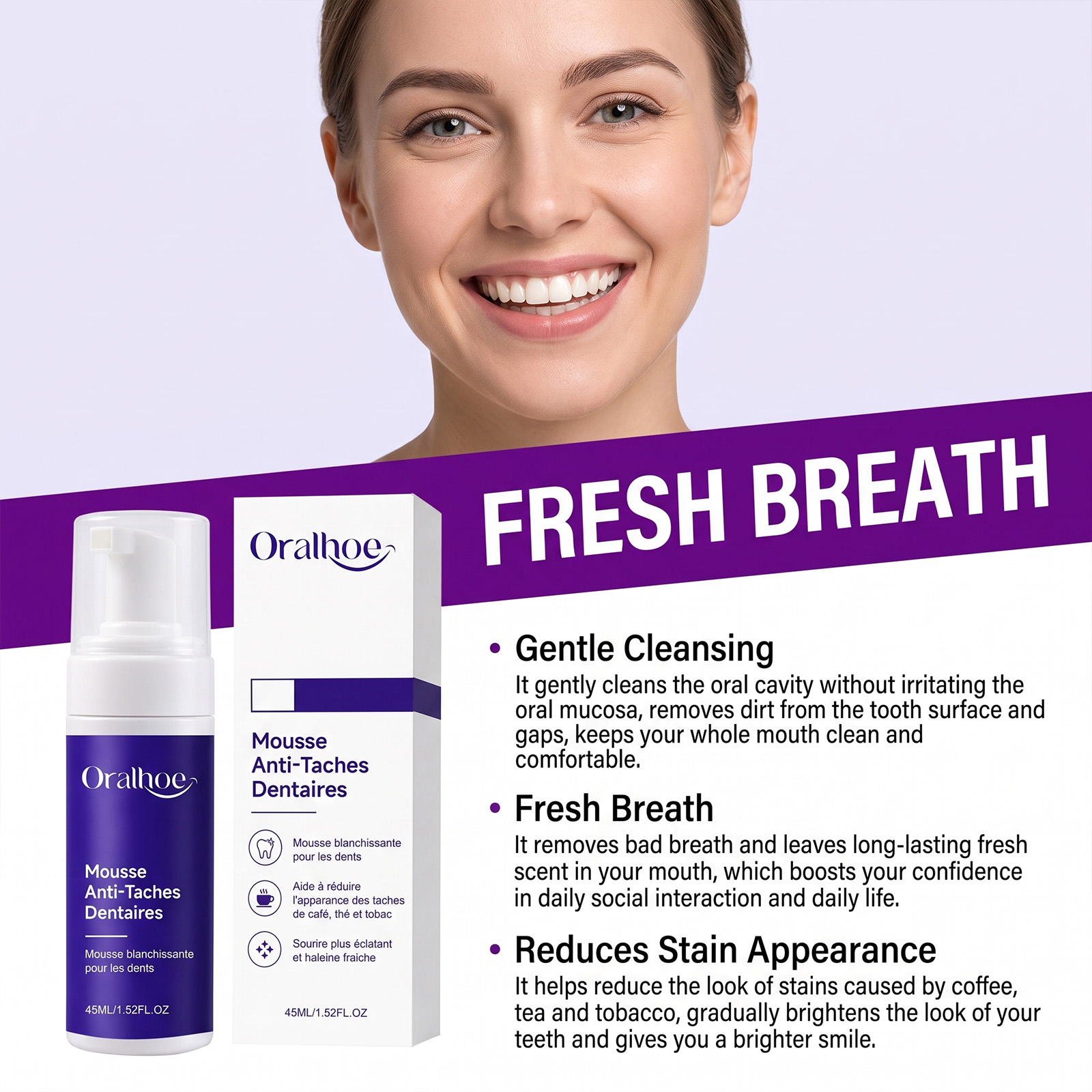 Purple Toothpaste Mousse Foam  - Teeth Whitening Foam Toothpaste 评论和价格
